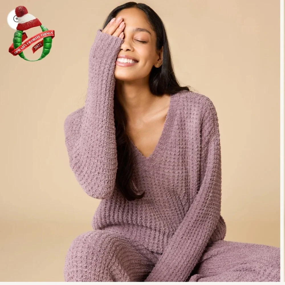 Waffle Marshmallow V-Neck Luxe Lounge Set size Xl in Driftwood NWT SoldOut - Picture 2 of 4